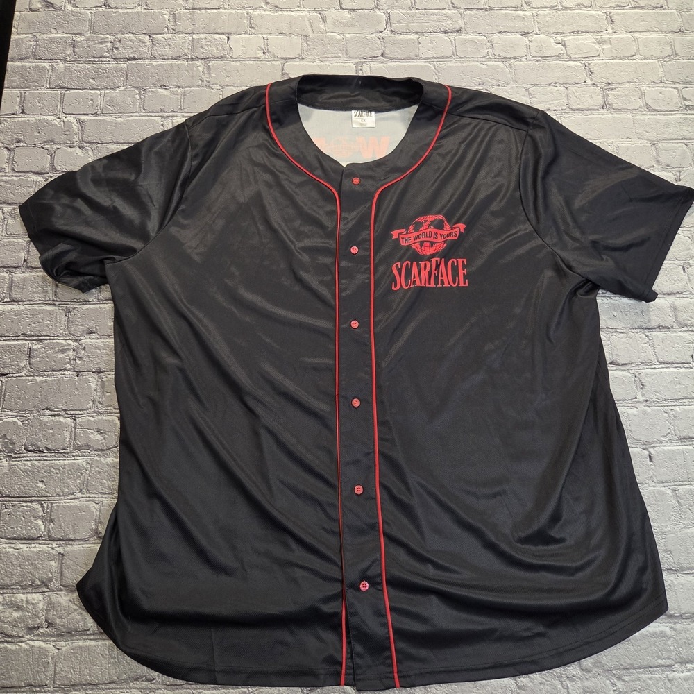 Scarface "The World Is Yours" Black and Red Button Front Baseball Jersey 5X